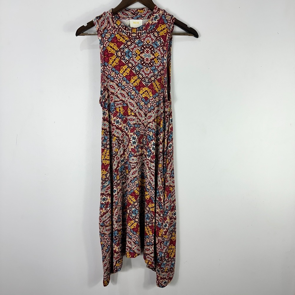 Maeve Sleeveless Dress Womens Small Red Boho Abstract Print Midi Festival Indie
